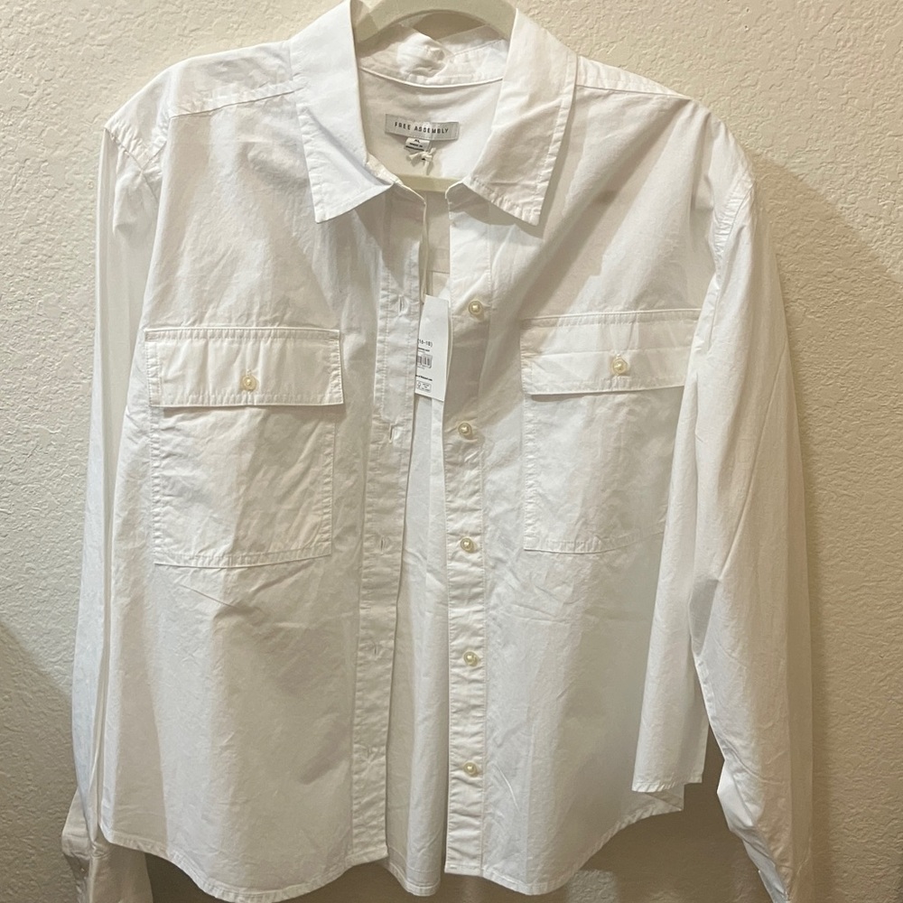 White Button-Front Utility Shirt